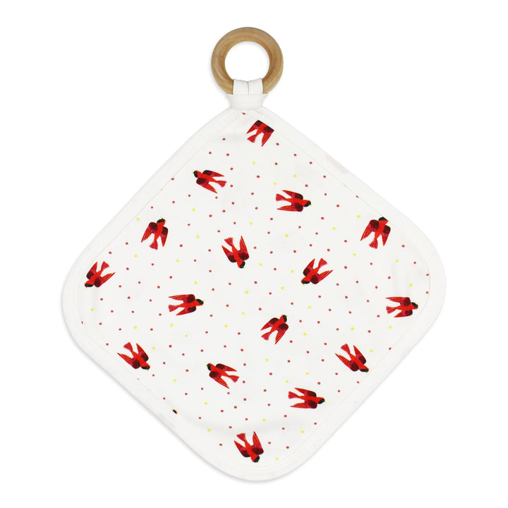 Lovey with Removable Teething Ring in Red Bird, Flat