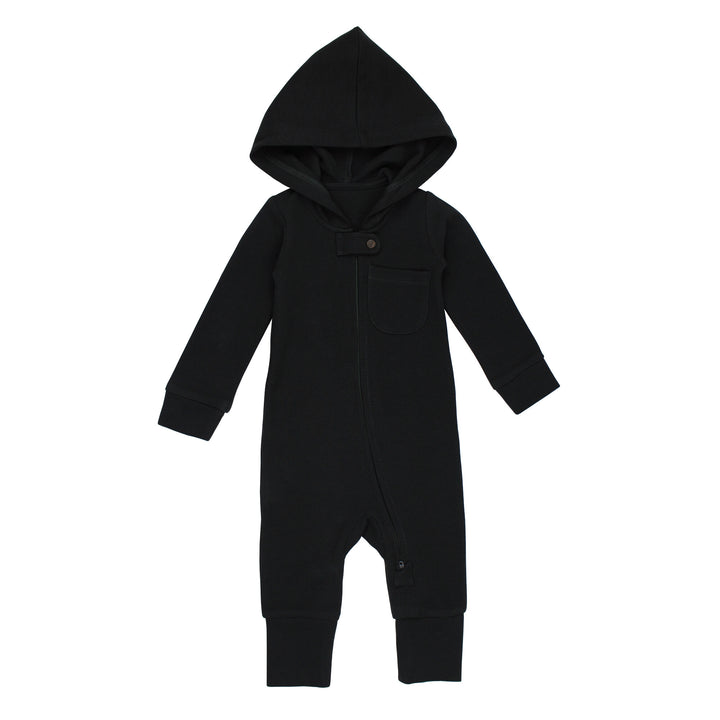 Organic Thermal 2-Way Zipper Romper in Black.