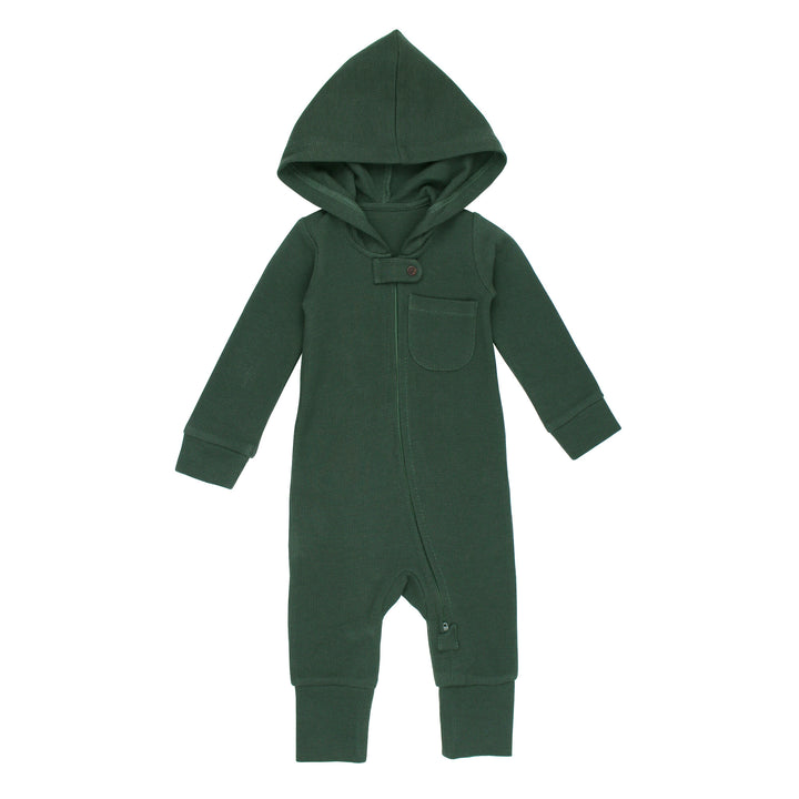 Organic Thermal 2-Way Zipper Romper in Evergreen.