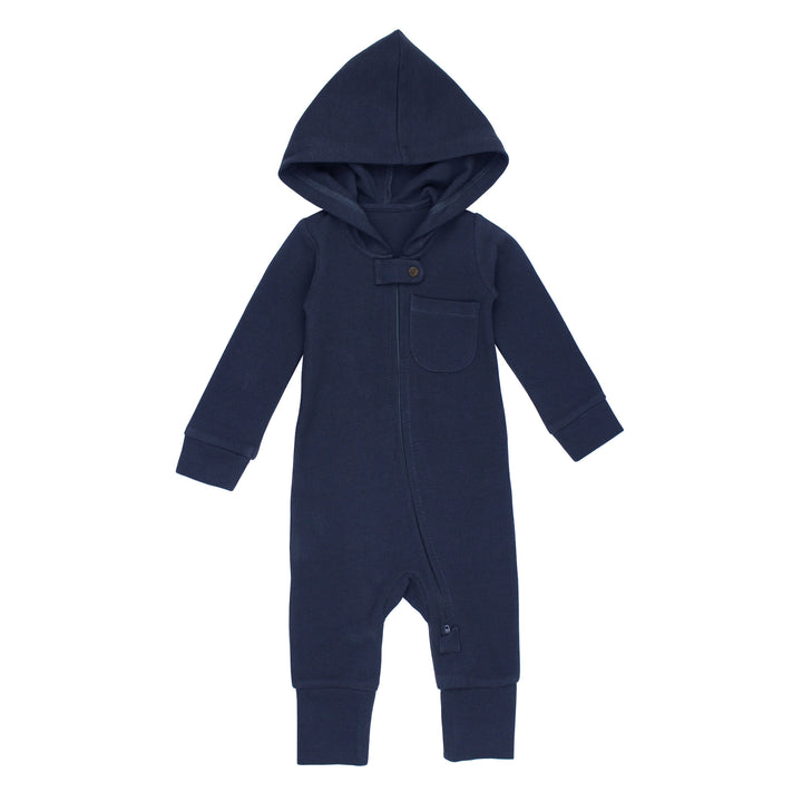 Organic Thermal 2-Way Zipper Romper in Midnight.