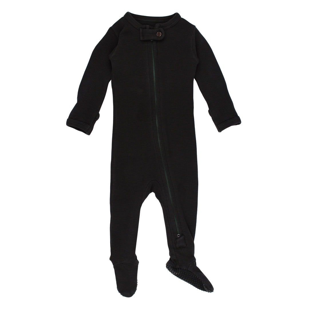 Organic Thermal 2-Way Zipper Footie in Black.