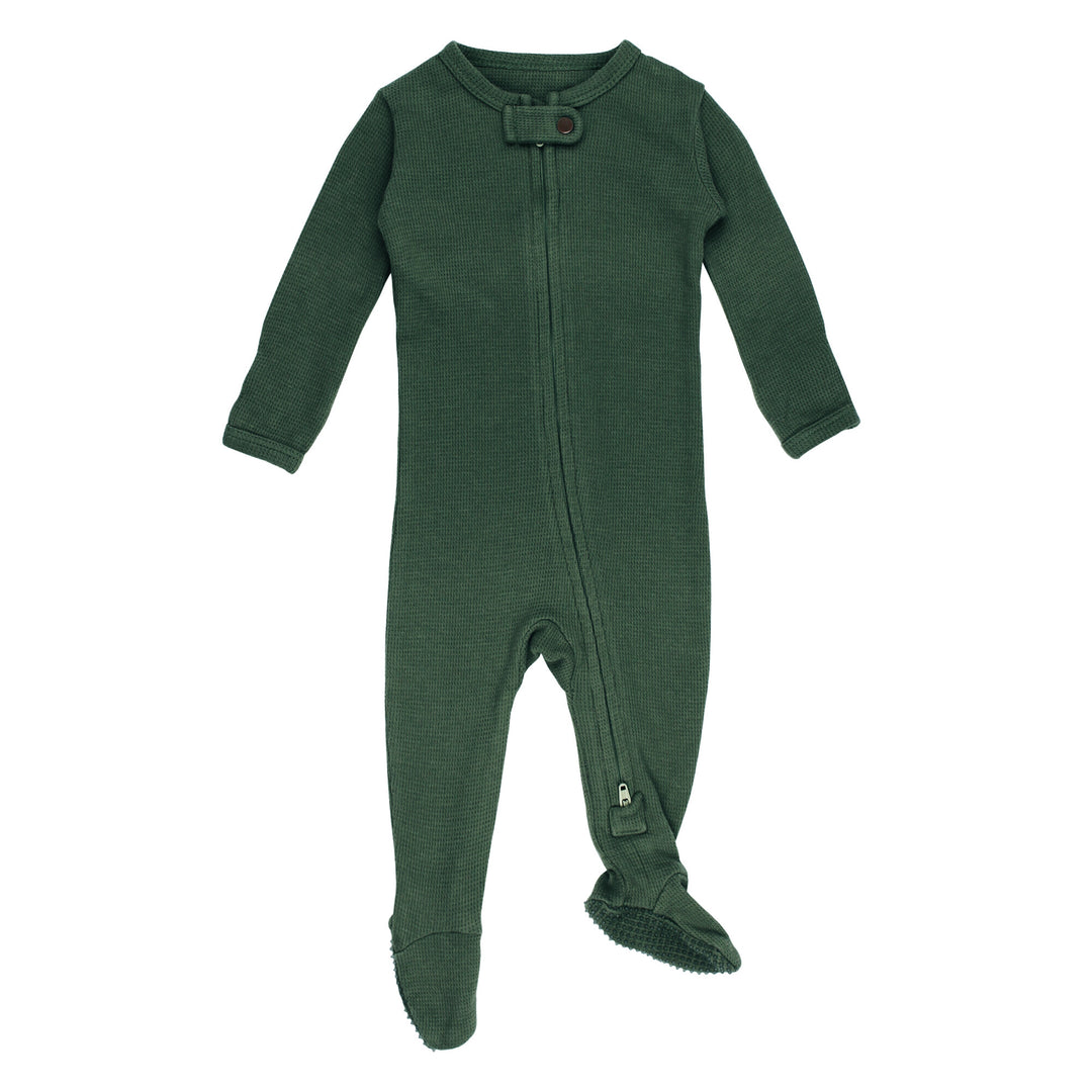 Organic Thermal 2-Way Zipper Footie in Evergreen.