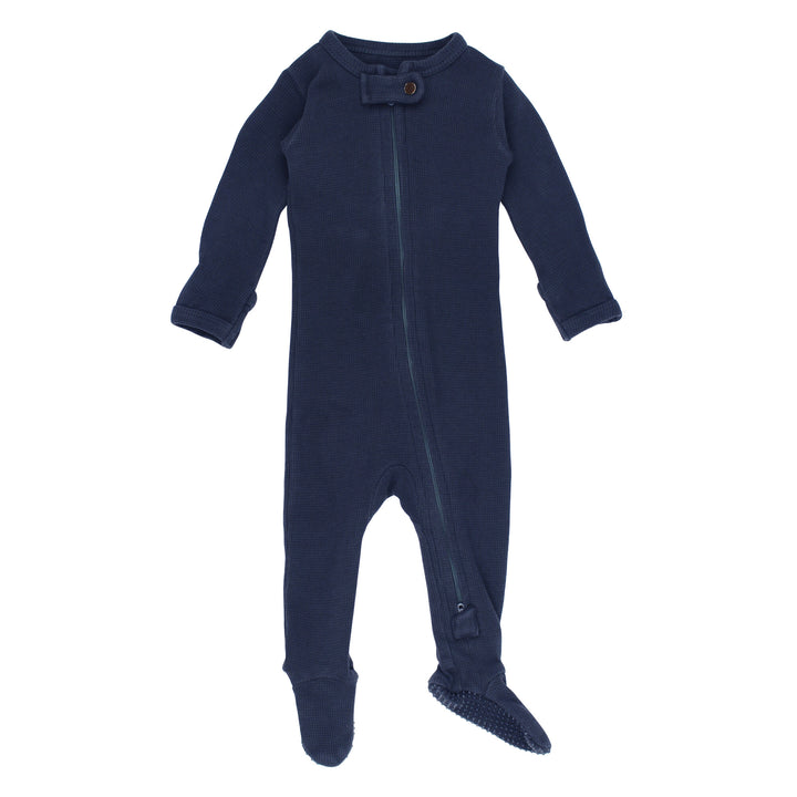 Organic Thermal 2-Way Zipper Footie in Midnight.