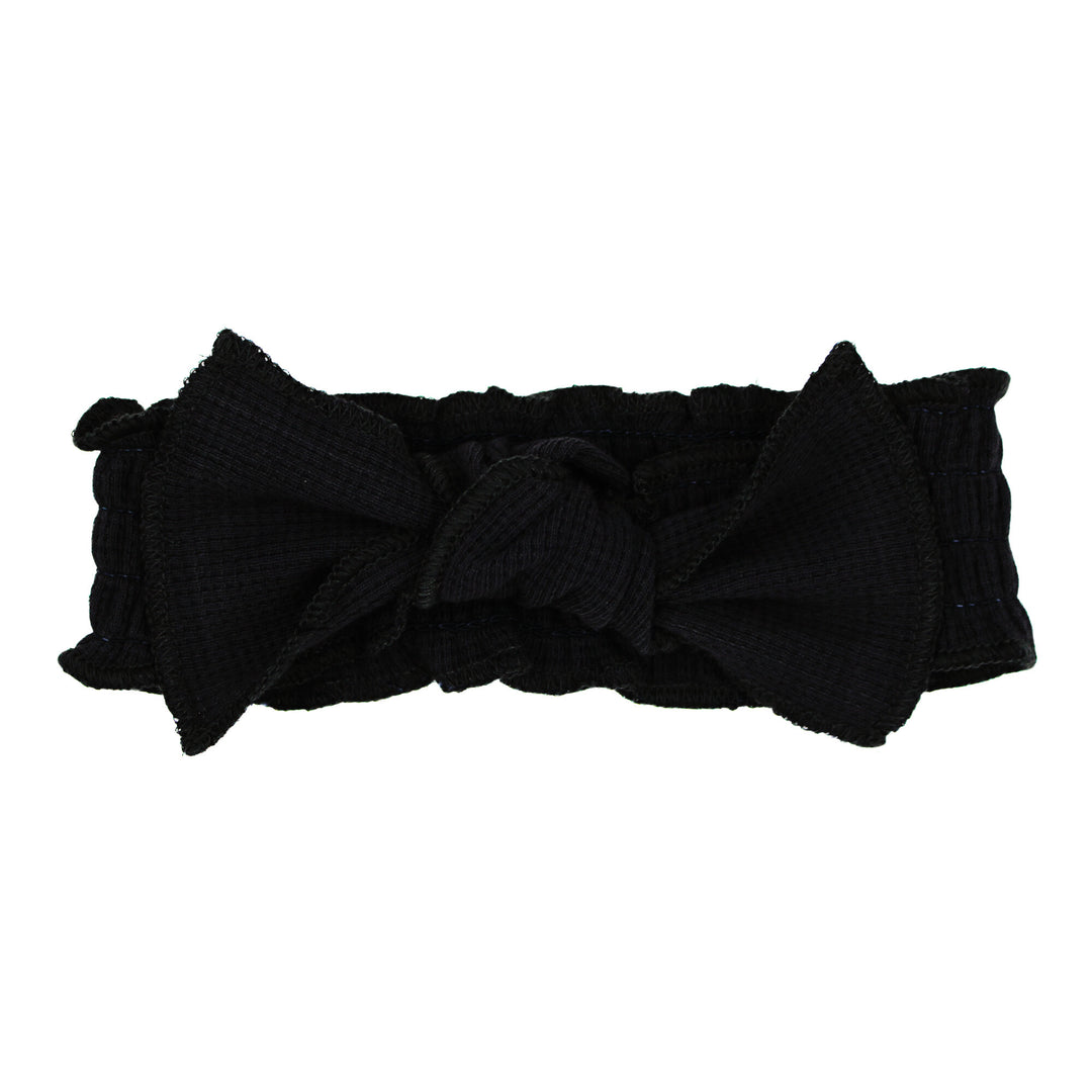 Organic Thermal Smocked Headband in Black.