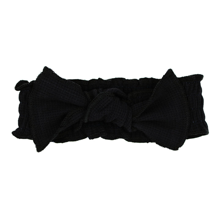 Organic Thermal Smocked Headband in Black.