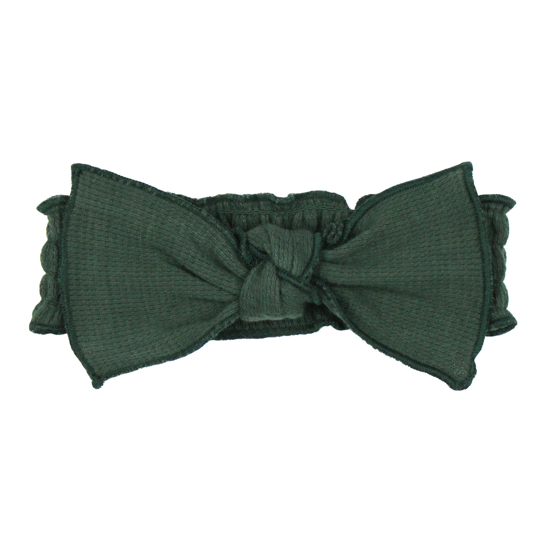 Organic Thermal Smocked Headband in Evergreen.