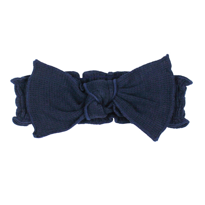 Organic Thermal Smocked Headband in Midnight.