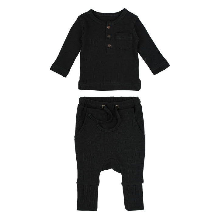 Organic Thermal Henley & Jogger Set in Black.