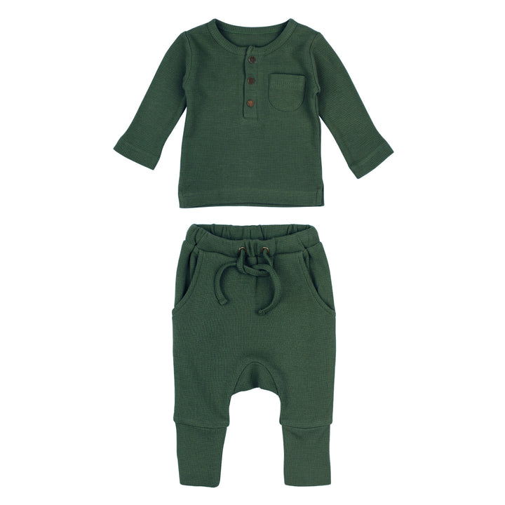 Organic Thermal Henley & Jogger Set in Evergreen.