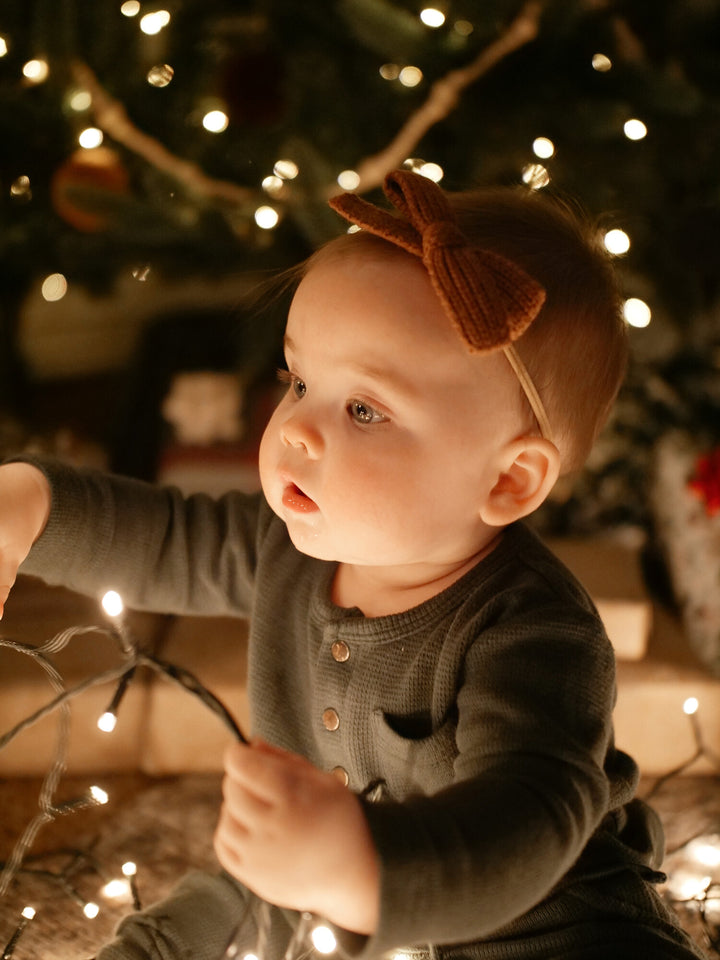 Child wearing Organic Thermal Henley & Jogger Set in Evergreen.