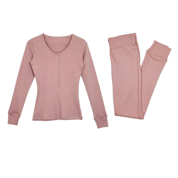 Women's Organic Lounge Set in Mauve, a medium pink color.