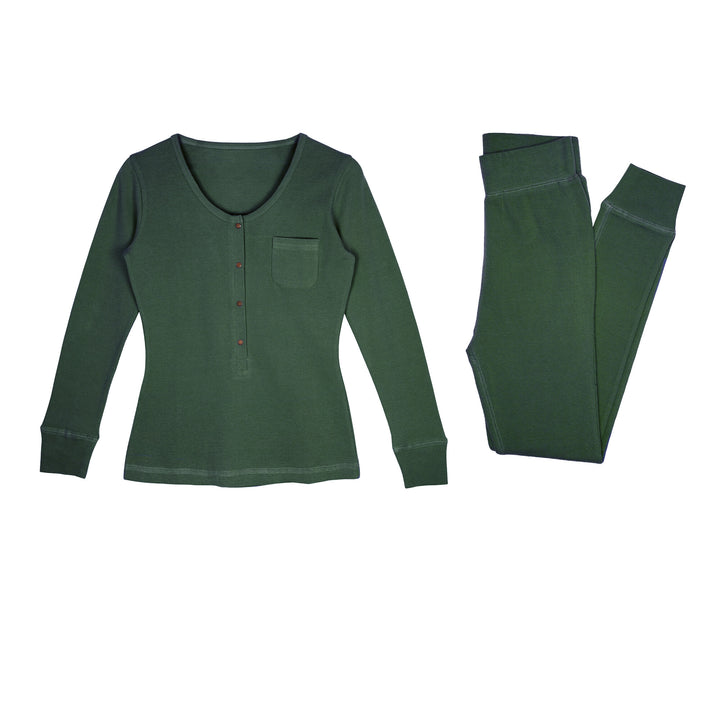 Women's Organic Thermal Lounge Set in Evergreen.