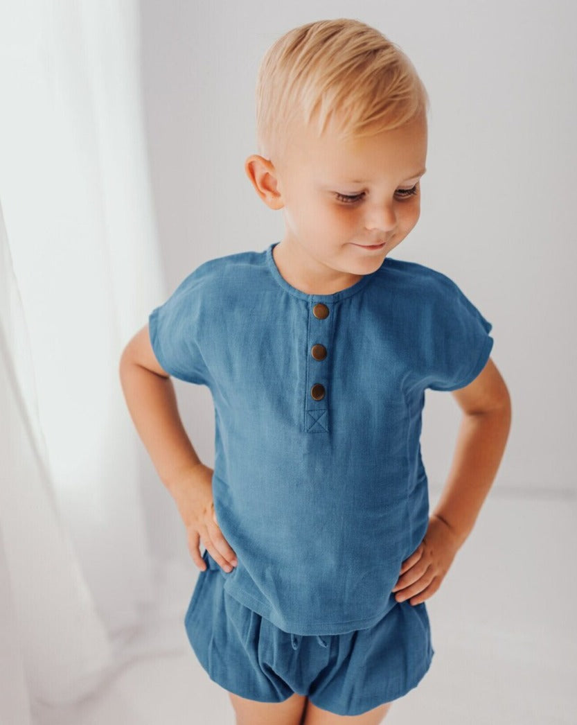 Kids' Organic Muslin Shorties in Pacific