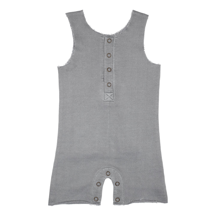 French Terry 2-Sided Romper in Mist, a medium gray color.