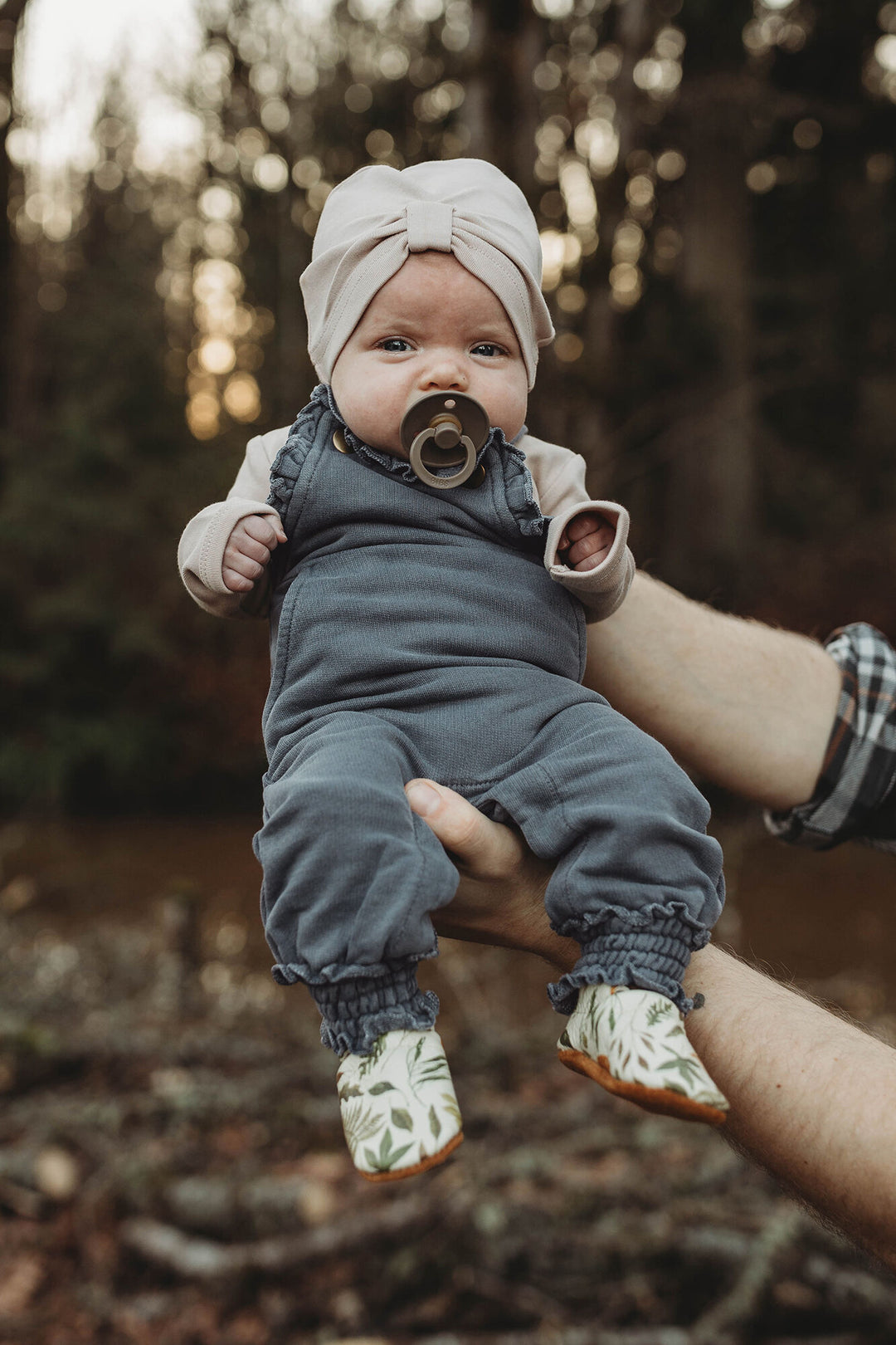 Child wearing French Terry Ruffle Overall in Moonstone.