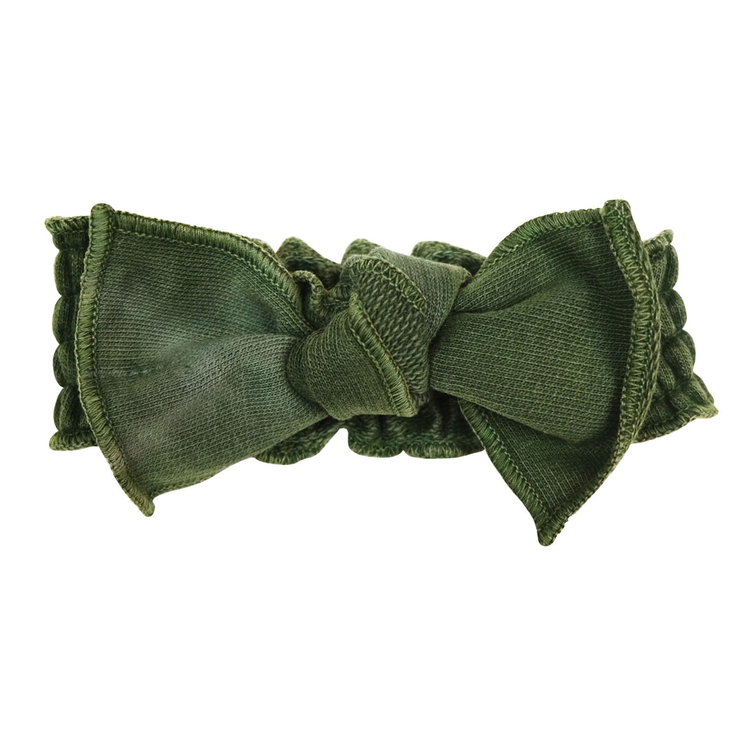 French Terry Smocked Headband in Forest, a deep green color.