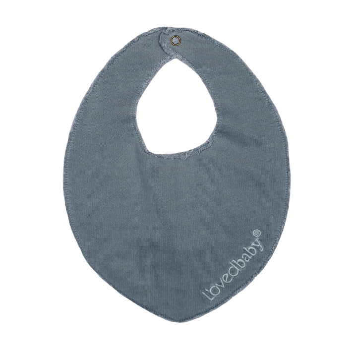 French Terry Reversible Bib in Moonstone, a gray blue color.