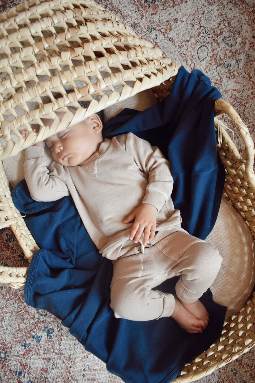 Child wearing French Terry Sweatshirt & Jogger Set in Oatmeal.