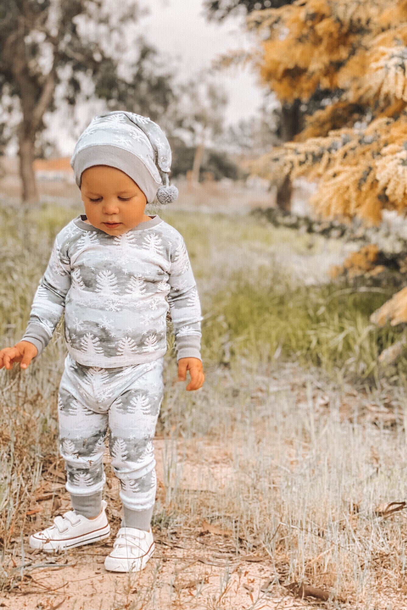 Kids Organic Holiday PJ Cap Set in Winter Wonderland