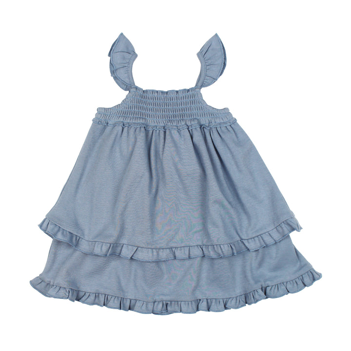 Kids' Smocked Summer Dress in Pool, an ocean blue color.