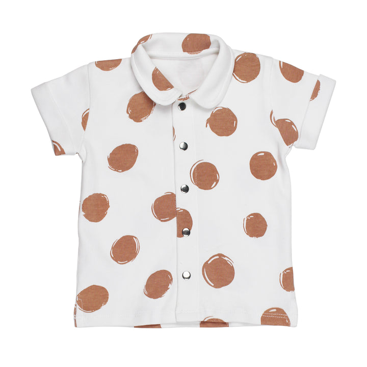 Kids' Printed Button-Up Shirt in Adobe Dot.