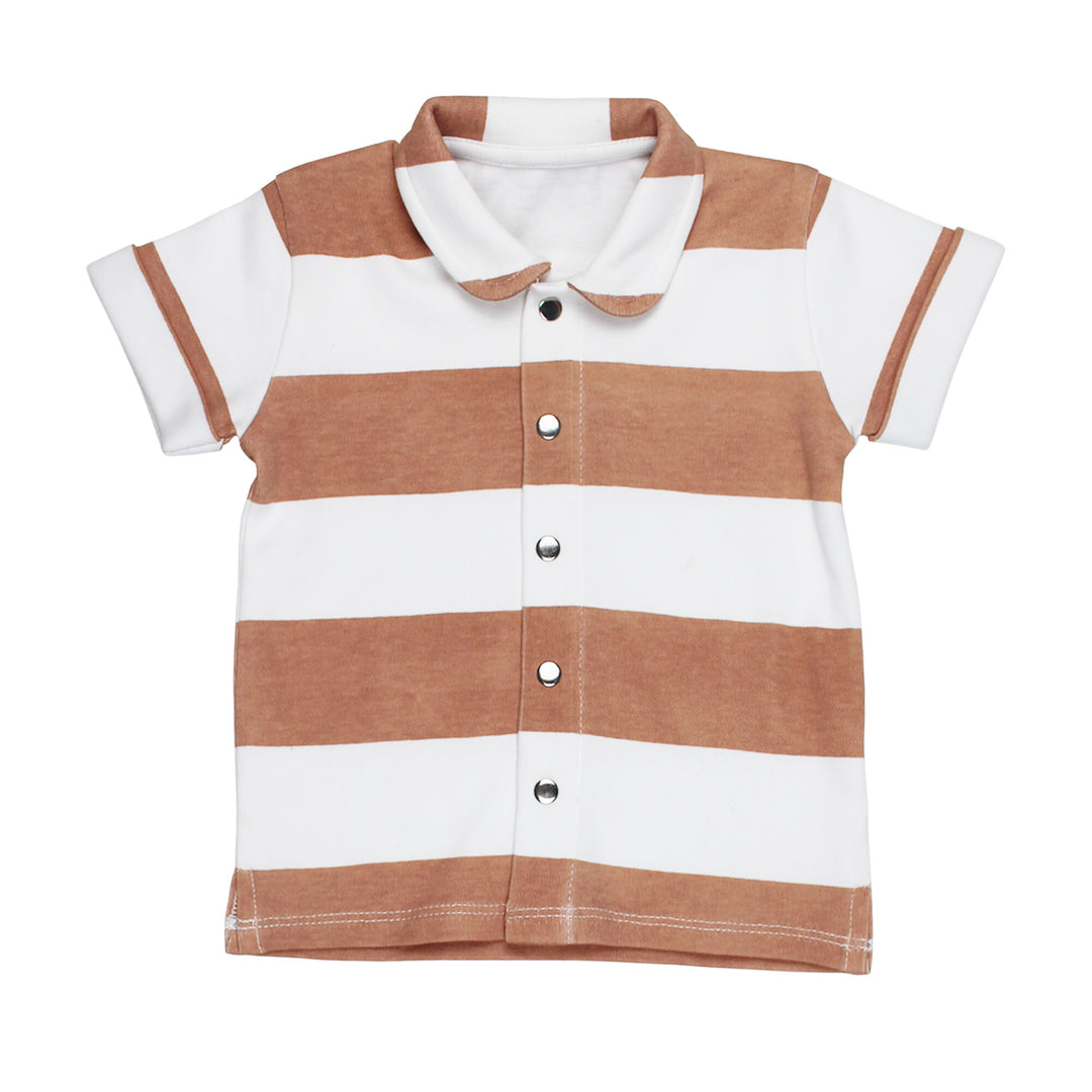 Kids' Printed Button-Up Shirt in Adobe Stripe.