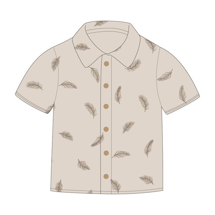 Kids' Printed Button-Up Shirt in Oatmeal Feather.