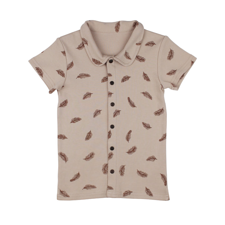 Kids' Printed Button-Up Shirt in Oatmeal Feather.