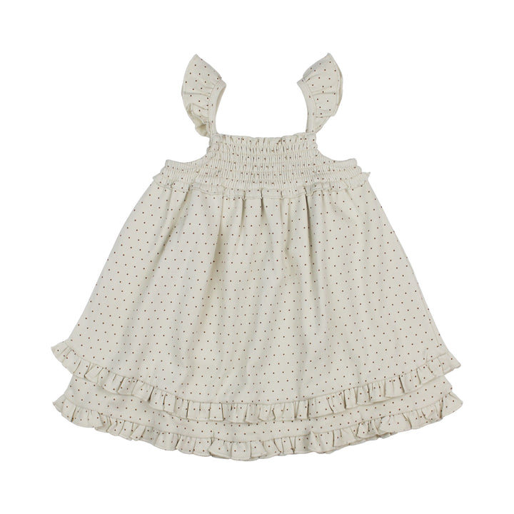 Kids' Printed Smocked Summer Dress in Stone Dot.