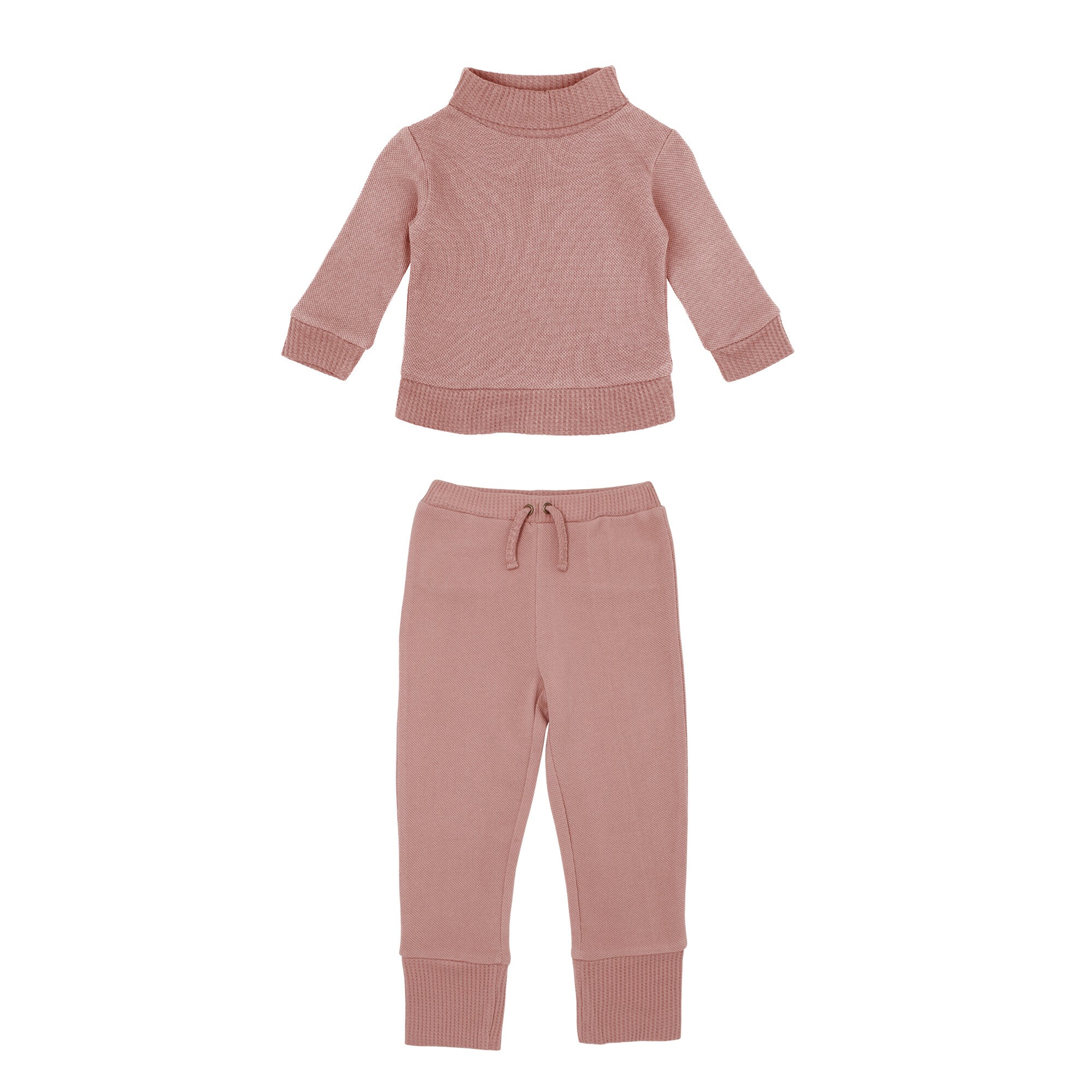 Kids Organic Pique Mock Neck Sweater Jogger Set in Mauve