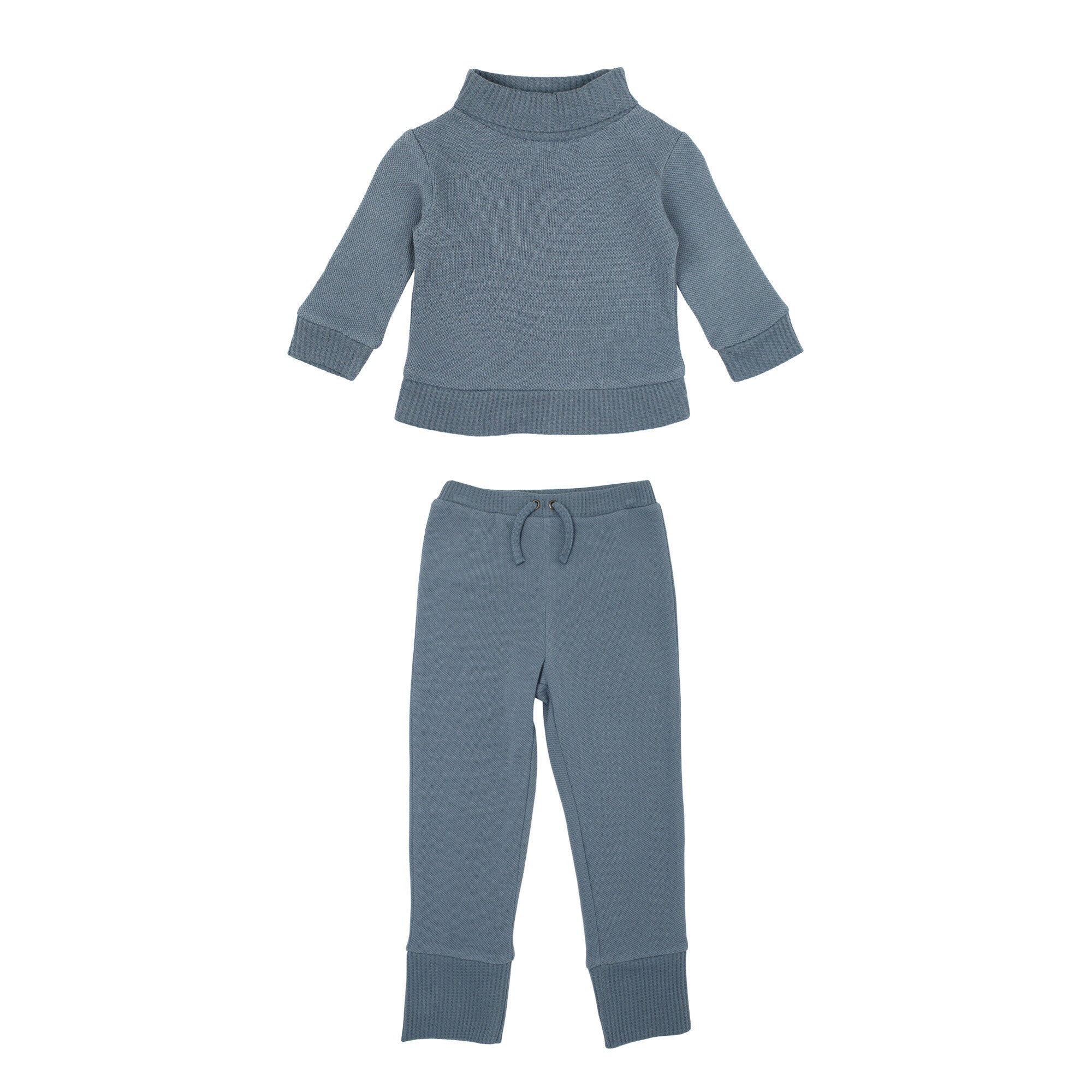 Kids Organic Pique Mock Neck Sweater Jogger Set in Pool L