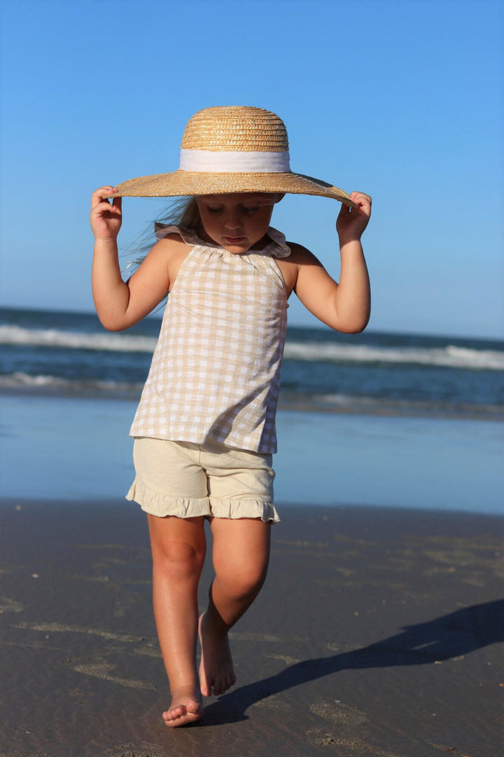 Child wearing Kids' Tank & Tap Short Set in Stone Gingham.