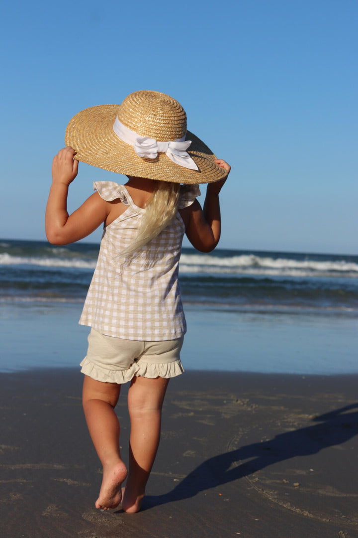 Child wearing Kids' Tank & Tap Short Set in Stone Gingham.