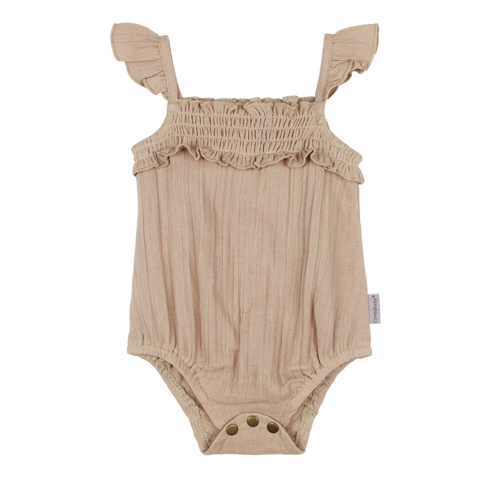 Muslin Sleeveless Bodysuit in Wheat.