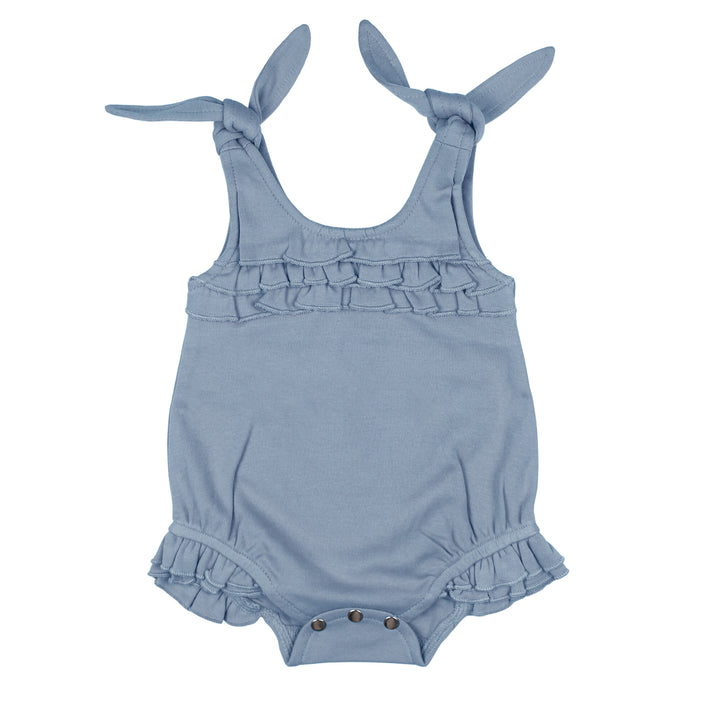 Ruffle Bodysuit in Pool, an ocean blue color.