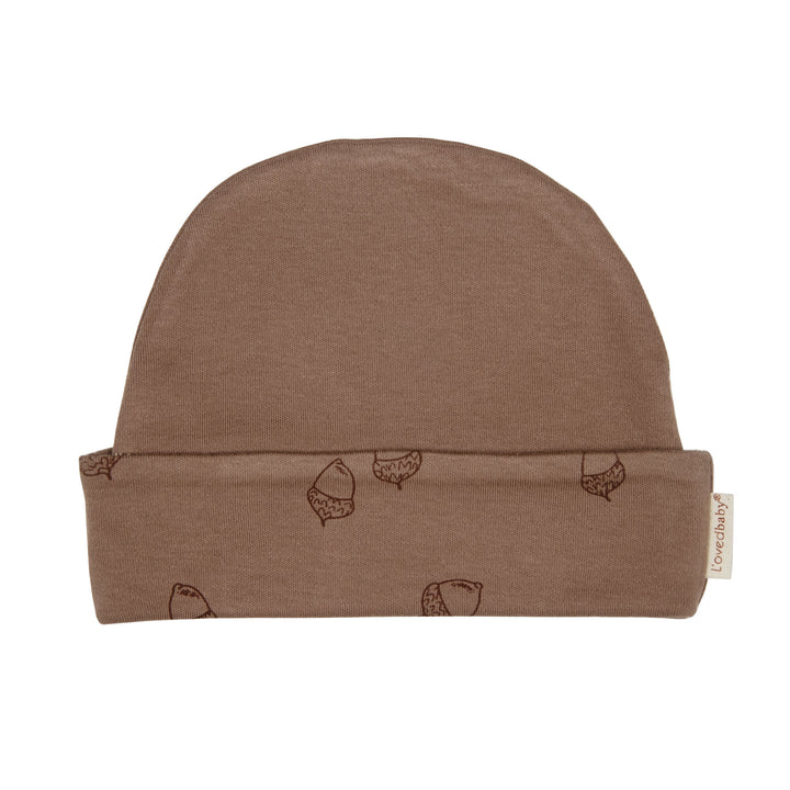 Reversible Beanie in Latte, a medium brown color.