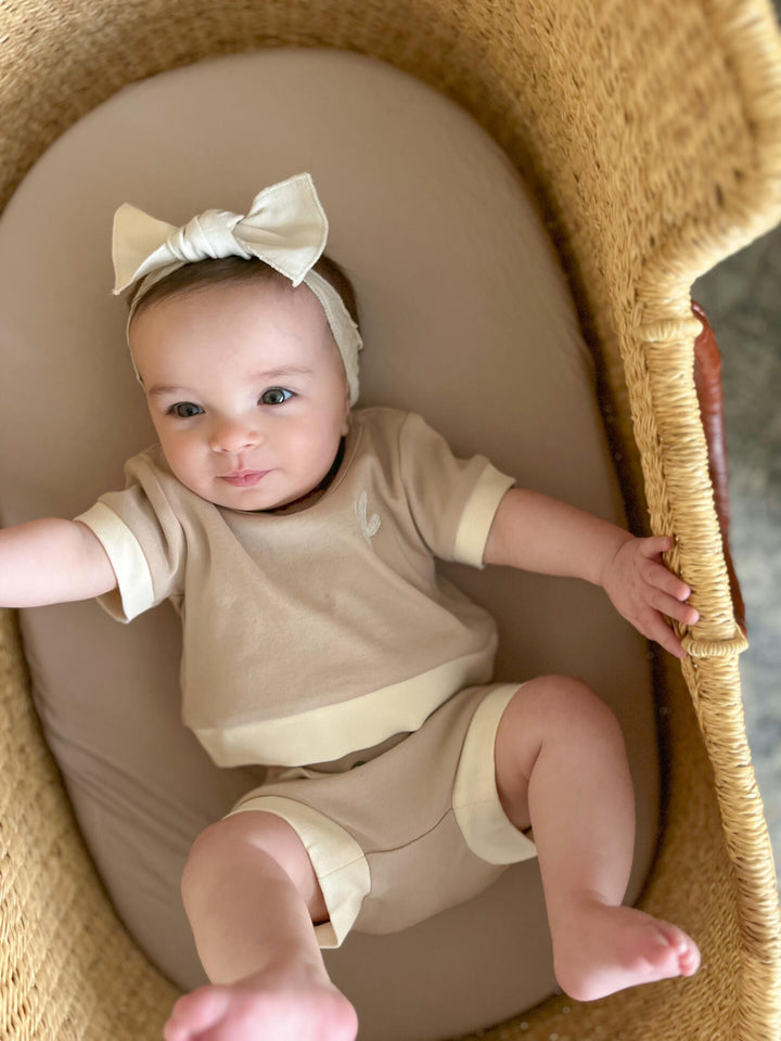 Child wearing Embroidered Tee & Shortie Set in Oatmeal Cactus.