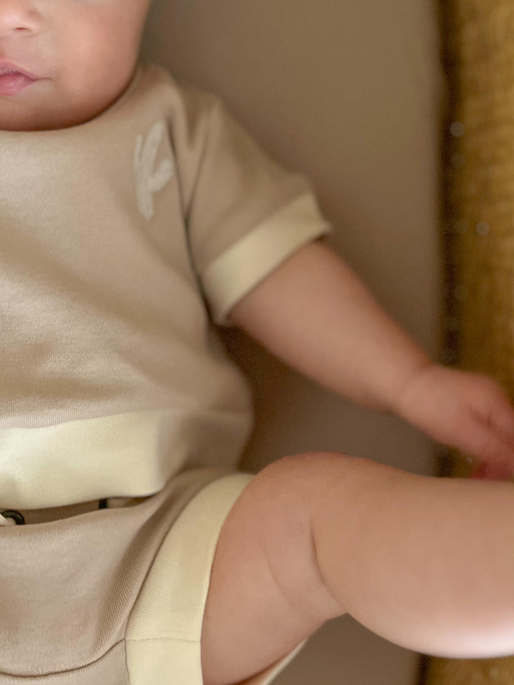 Child wearing Embroidered Tee & Shortie Set in Oatmeal Cactus.