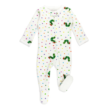 Organic 2-Way Zipper Footie in Caterpillar.