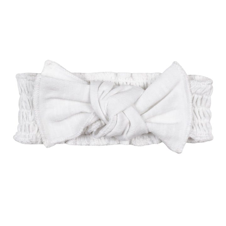 Slub Jersey Smocked Headband in White.