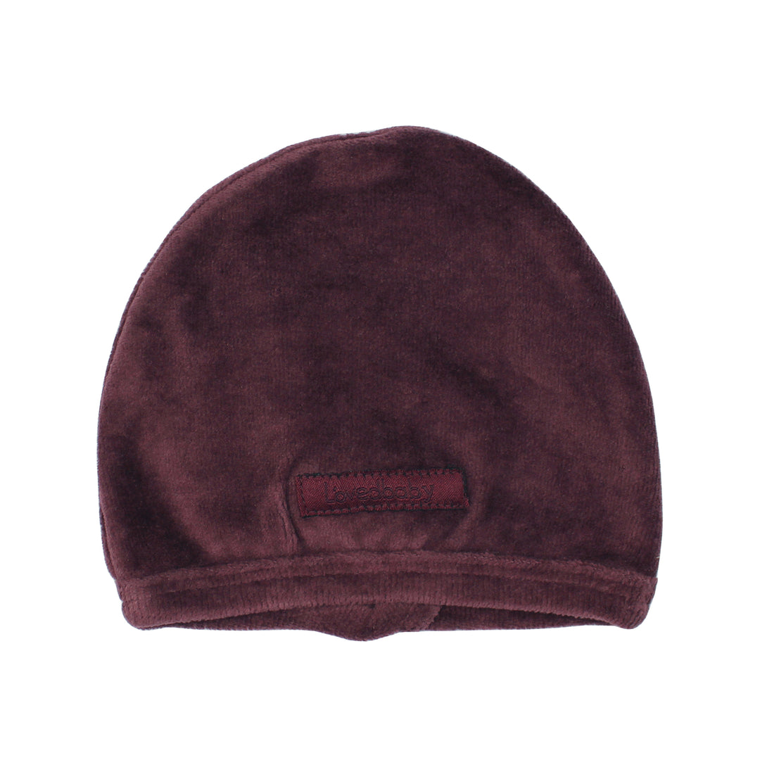 Organic Velour Cute Cap in Eggplant, Flat