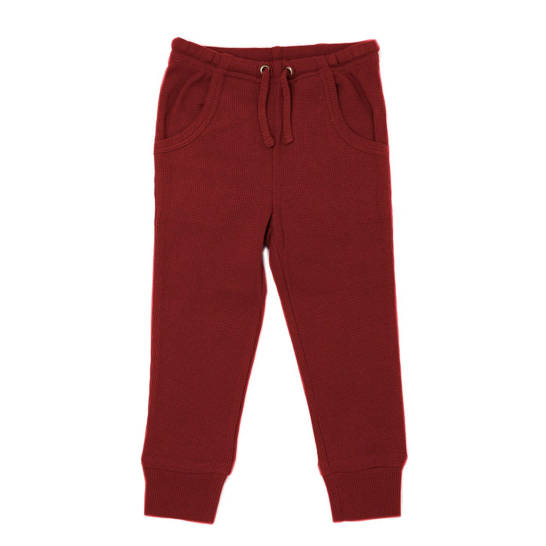 Organic Thermal Kids' Jogger Pants in Crimson, Flat