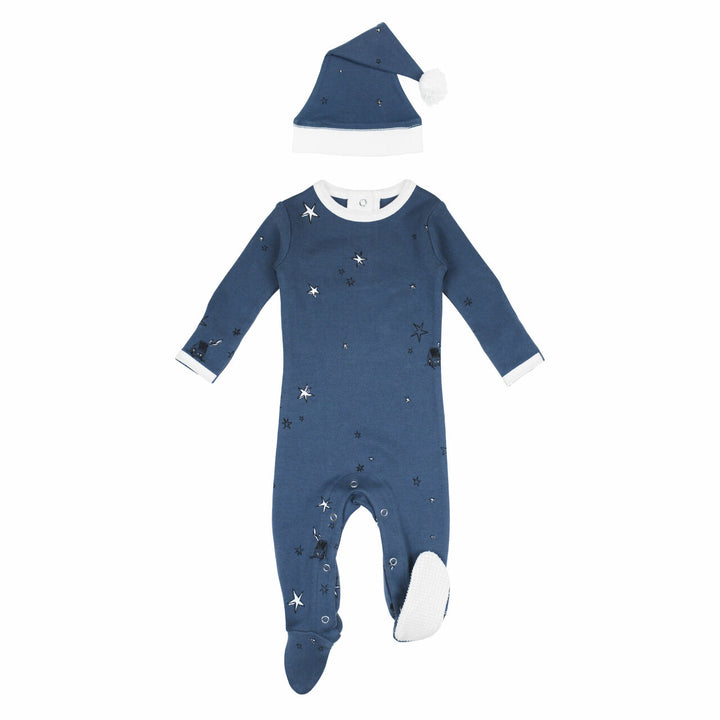 Organic Holiday Footie & Cap Set in Silent Night, Flat