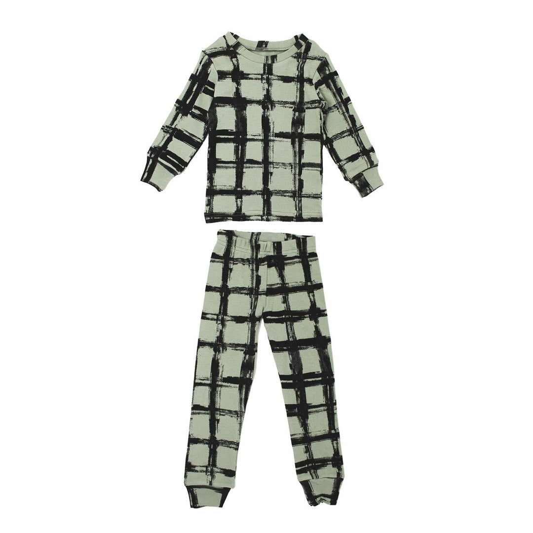 Organic Kids' L/Sleeve PJ Set in Seafoam Plaid, Flat