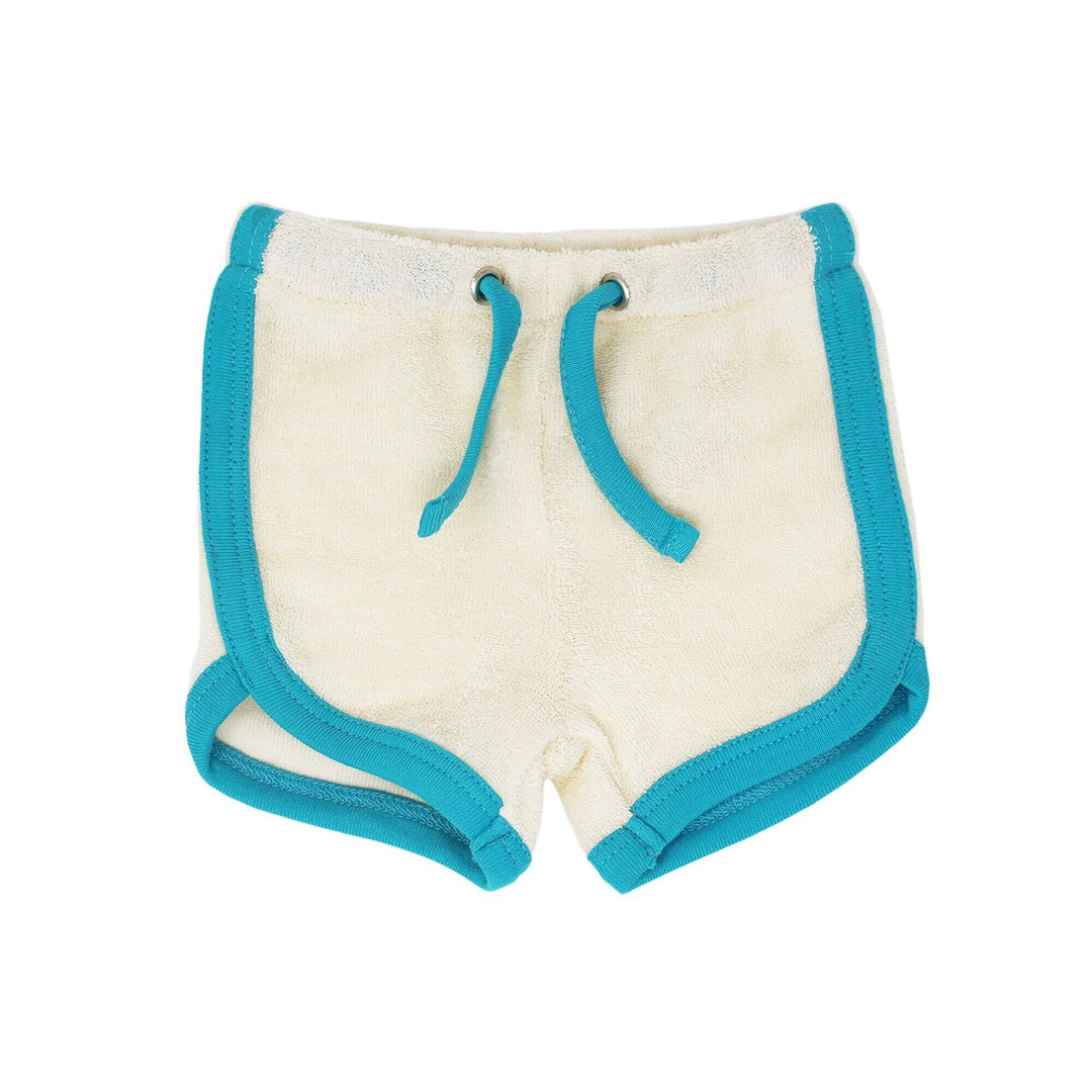 Organic Terry Cloth Track Shorts in Teal, Flat