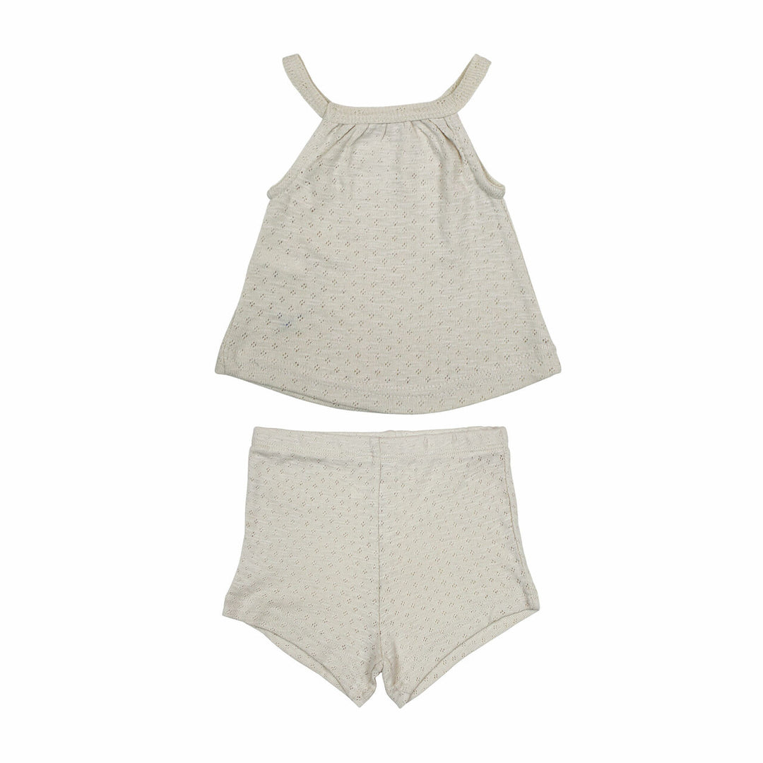 Pointelle Tank & Tap Short Set in Seashell, an off white light ivory color.