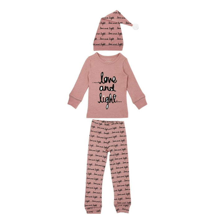 Organic Kids' L/Sleeve PJ & Cap Set in Mauve Love and Light, Flat