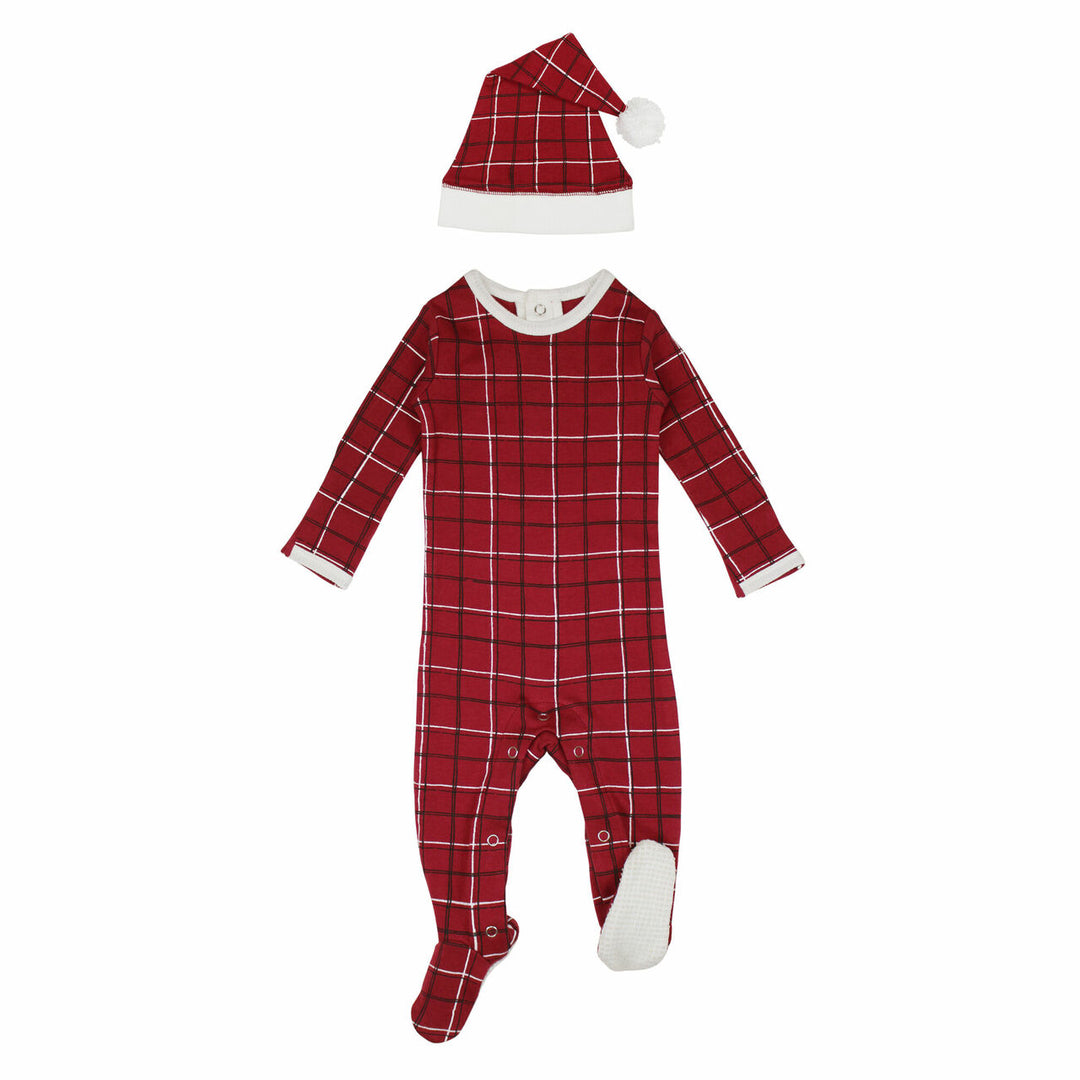 Organic Holiday Footie & Cap Set in Santa Baby, Flat