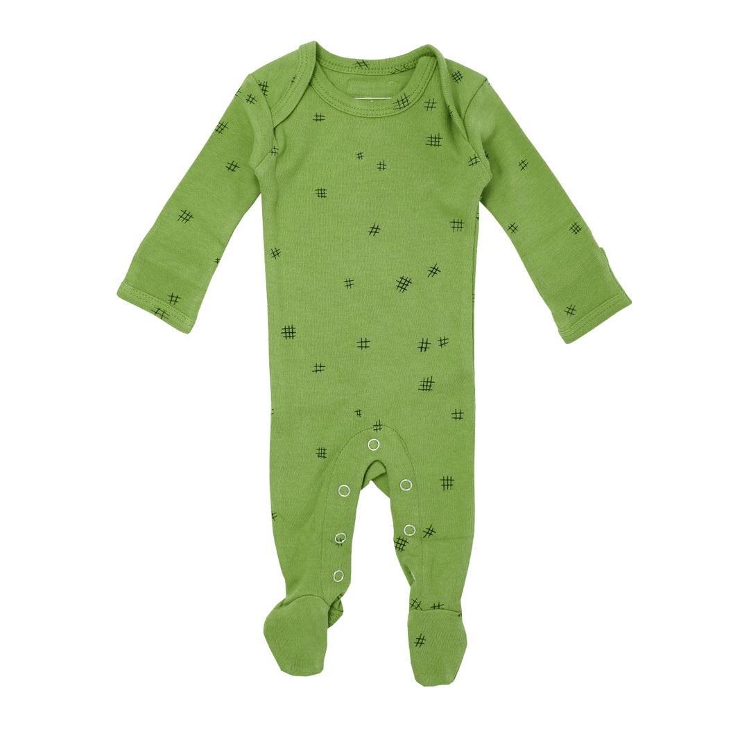 Organic Lap-Shoulder Footed Overall in Moss Hatch, Flat