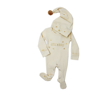 Organic Holiday Overall & Cap Set in Gold Miracle, Flat